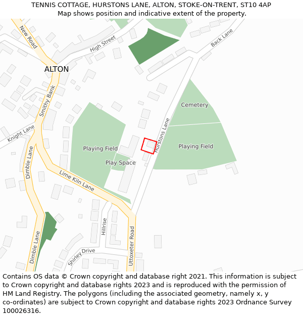 TENNIS COTTAGE, HURSTONS LANE, ALTON, STOKE-ON-TRENT, ST10 4AP: Location map and indicative extent of plot