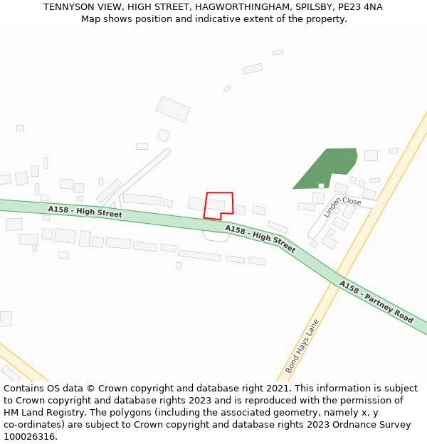 TENNYSON VIEW, HIGH STREET, HAGWORTHINGHAM, SPILSBY, PE23 4NA: Location map and indicative extent of plot