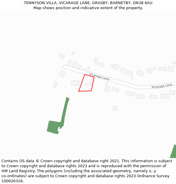 TENNYSON VILLA, VICARAGE LANE, GRASBY, BARNETBY, DN38 6AU: Location map and indicative extent of plot