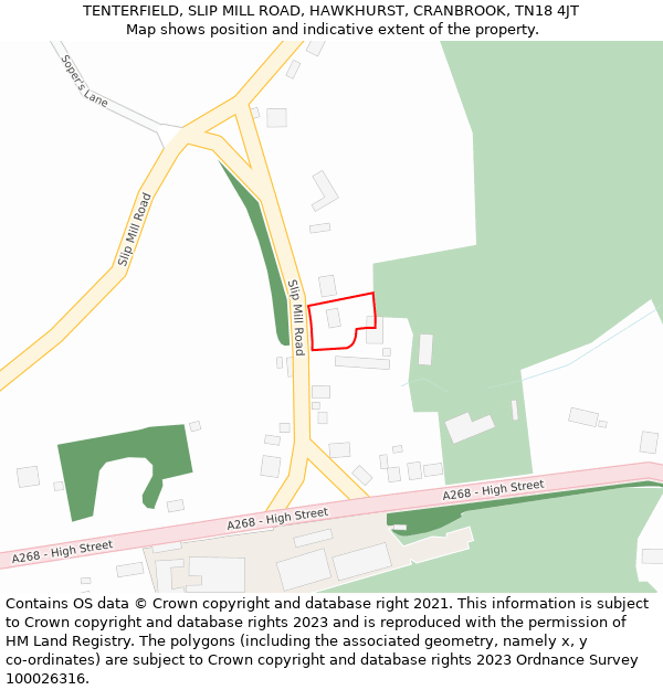 TENTERFIELD, SLIP MILL ROAD, HAWKHURST, CRANBROOK, TN18 4JT: Location map and indicative extent of plot