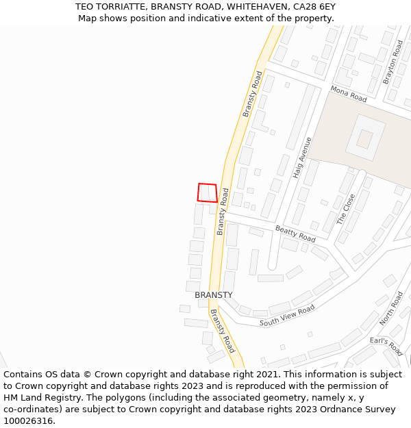 TEO TORRIATTE, BRANSTY ROAD, WHITEHAVEN, CA28 6EY: Location map and indicative extent of plot