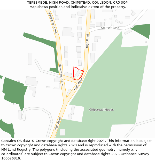 TEPESMEDE, HIGH ROAD, CHIPSTEAD, COULSDON, CR5 3QP: Location map and indicative extent of plot