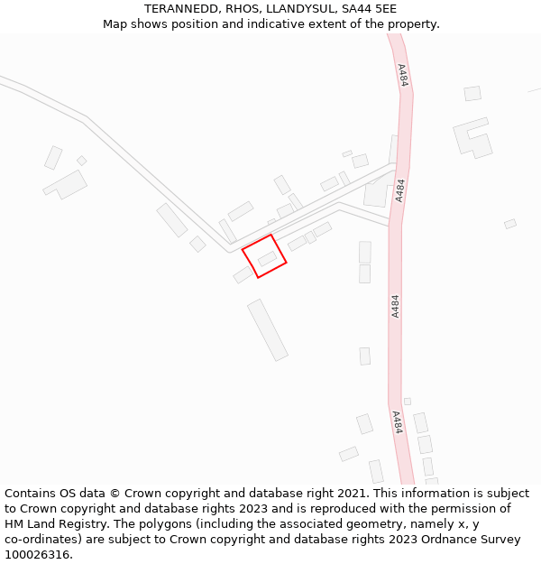 TERANNEDD, RHOS, LLANDYSUL, SA44 5EE: Location map and indicative extent of plot