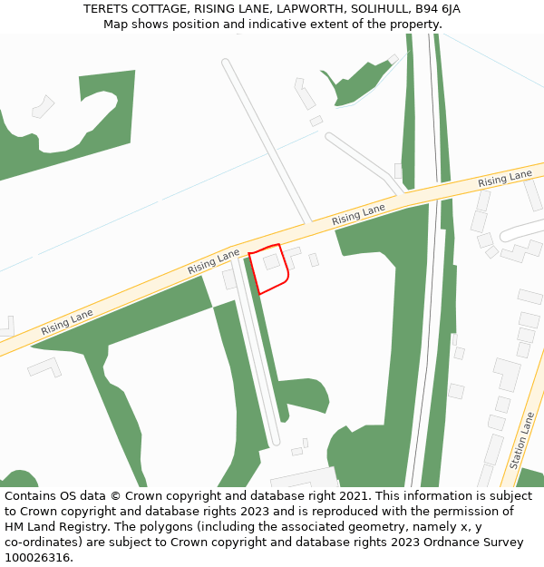 TERETS COTTAGE, RISING LANE, LAPWORTH, SOLIHULL, B94 6JA: Location map and indicative extent of plot