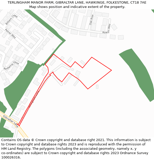 TERLINGHAM MANOR FARM, GIBRALTAR LANE, HAWKINGE, FOLKESTONE, CT18 7AE: Location map and indicative extent of plot