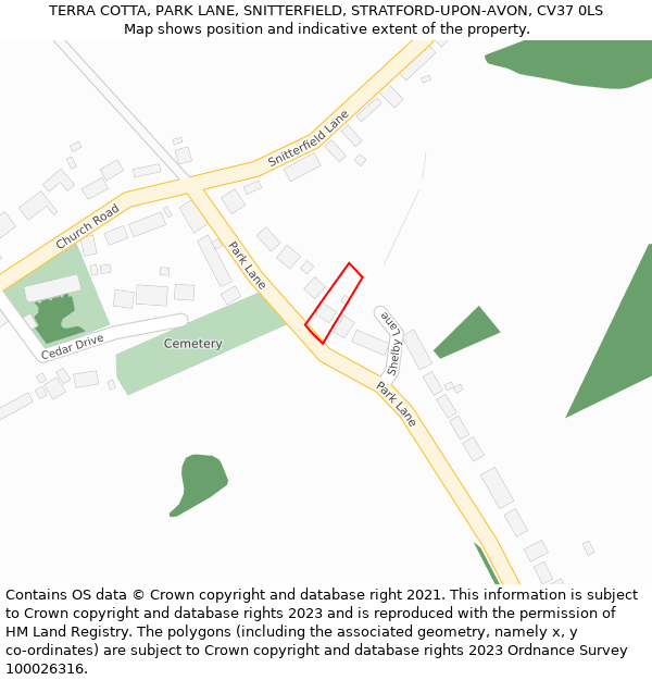 TERRA COTTA, PARK LANE, SNITTERFIELD, STRATFORD-UPON-AVON, CV37 0LS: Location map and indicative extent of plot
