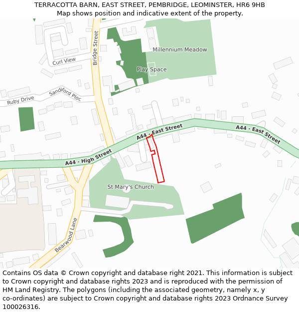 TERRACOTTA BARN, EAST STREET, PEMBRIDGE, LEOMINSTER, HR6 9HB: Location map and indicative extent of plot