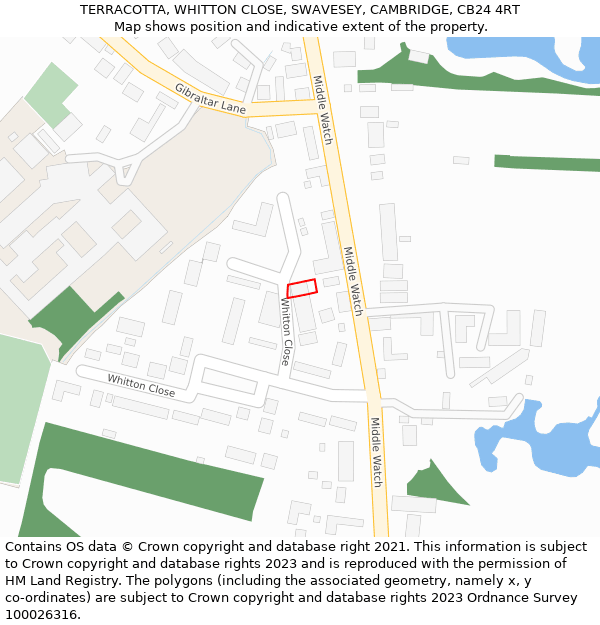 TERRACOTTA, WHITTON CLOSE, SWAVESEY, CAMBRIDGE, CB24 4RT: Location map and indicative extent of plot