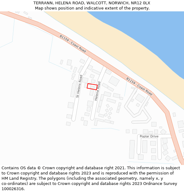 TERRANN, HELENA ROAD, WALCOTT, NORWICH, NR12 0LX: Location map and indicative extent of plot