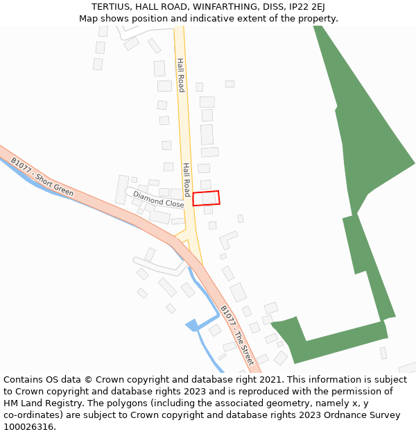 TERTIUS, HALL ROAD, WINFARTHING, DISS, IP22 2EJ: Location map and indicative extent of plot