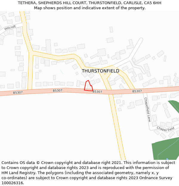 TETHERA, SHEPHERDS HILL COURT, THURSTONFIELD, CARLISLE, CA5 6HH: Location map and indicative extent of plot