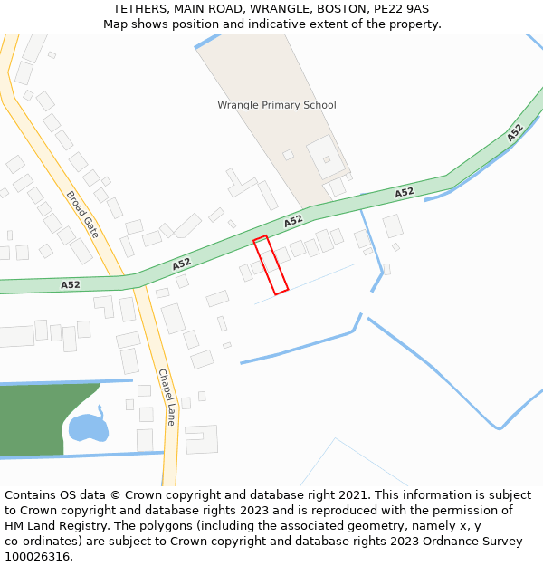 TETHERS, MAIN ROAD, WRANGLE, BOSTON, PE22 9AS: Location map and indicative extent of plot