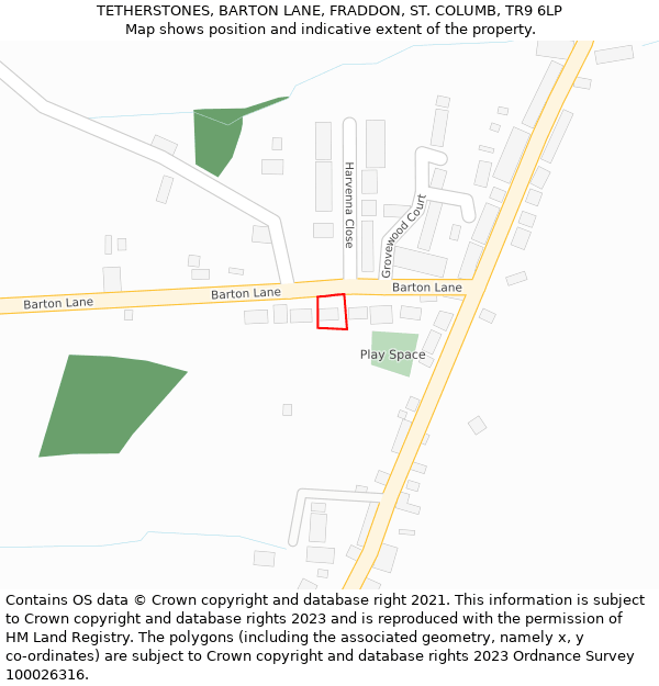 TETHERSTONES, BARTON LANE, FRADDON, ST. COLUMB, TR9 6LP: Location map and indicative extent of plot