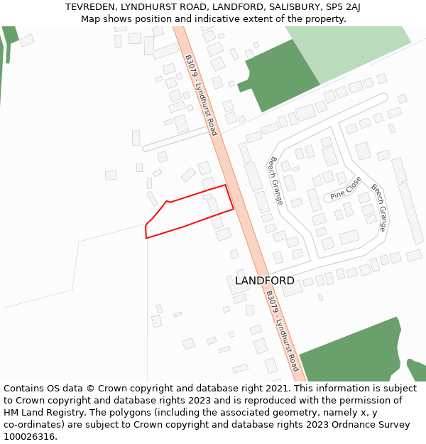 TEVREDEN, LYNDHURST ROAD, LANDFORD, SALISBURY, SP5 2AJ: Location map and indicative extent of plot