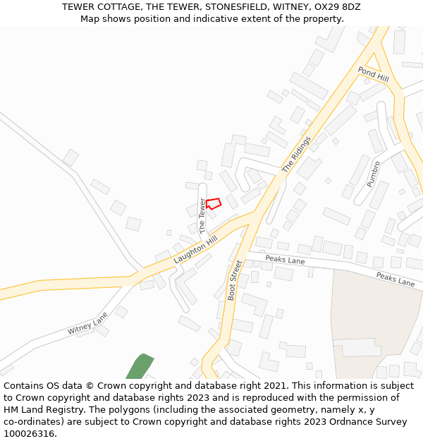 TEWER COTTAGE, THE TEWER, STONESFIELD, WITNEY, OX29 8DZ: Location map and indicative extent of plot