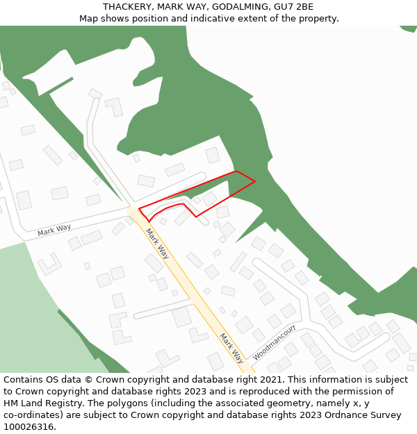 THACKERY, MARK WAY, GODALMING, GU7 2BE: Location map and indicative extent of plot