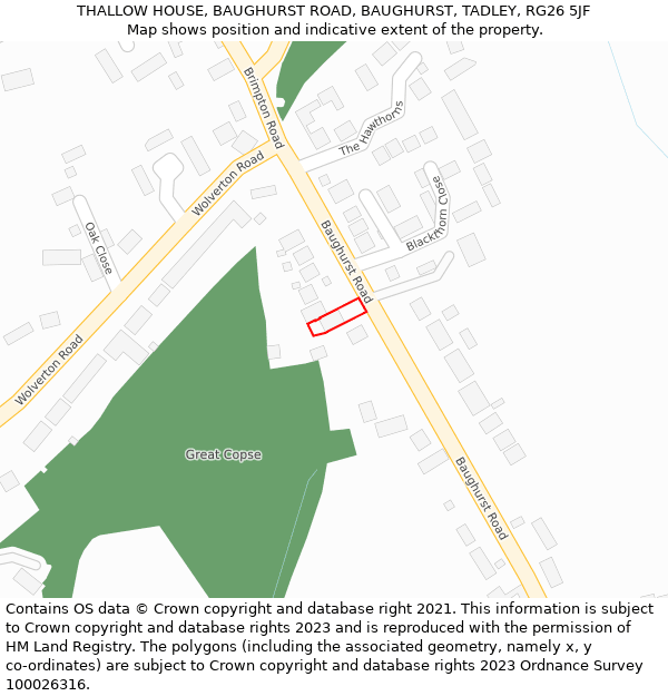 THALLOW HOUSE, BAUGHURST ROAD, BAUGHURST, TADLEY, RG26 5JF: Location map and indicative extent of plot