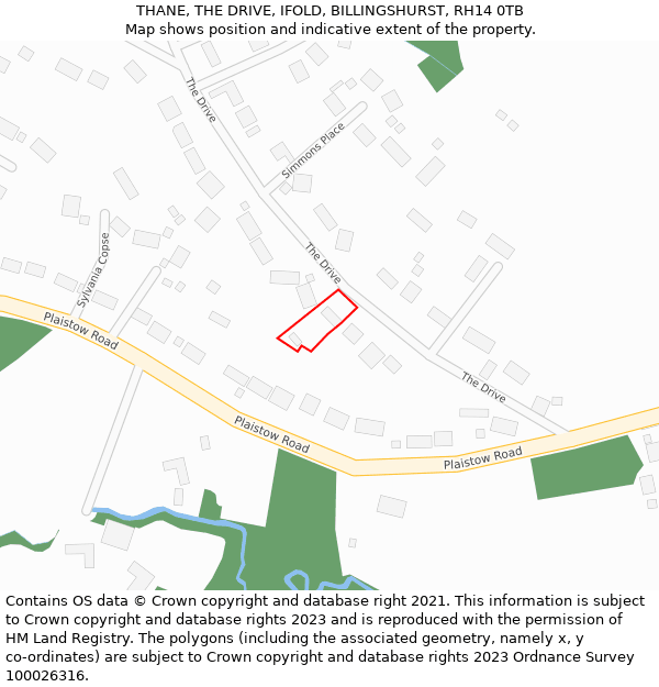 THANE, THE DRIVE, IFOLD, BILLINGSHURST, RH14 0TB: Location map and indicative extent of plot