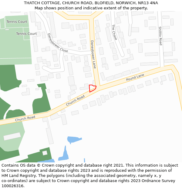 THATCH COTTAGE, CHURCH ROAD, BLOFIELD, NORWICH, NR13 4NA: Location map and indicative extent of plot