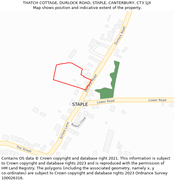 THATCH COTTAGE, DURLOCK ROAD, STAPLE, CANTERBURY, CT3 1JX: Location map and indicative extent of plot