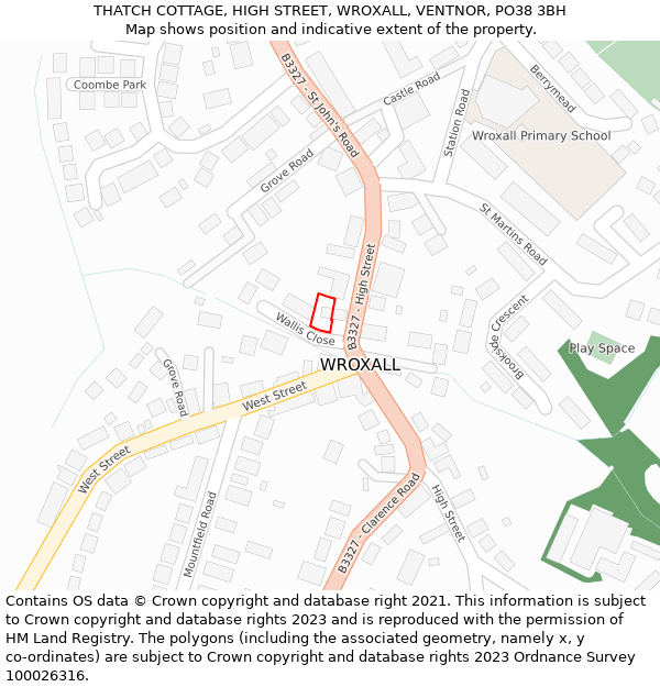 THATCH COTTAGE, HIGH STREET, WROXALL, VENTNOR, PO38 3BH: Location map and indicative extent of plot