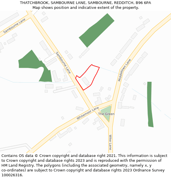 THATCHBROOK, SAMBOURNE LANE, SAMBOURNE, REDDITCH, B96 6PA: Location map and indicative extent of plot