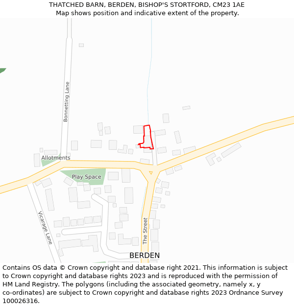 THATCHED BARN, BERDEN, BISHOP'S STORTFORD, CM23 1AE: Location map and indicative extent of plot