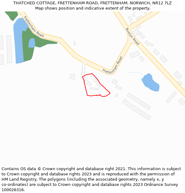 THATCHED COTTAGE, FRETTENHAM ROAD, FRETTENHAM, NORWICH, NR12 7LZ: Location map and indicative extent of plot