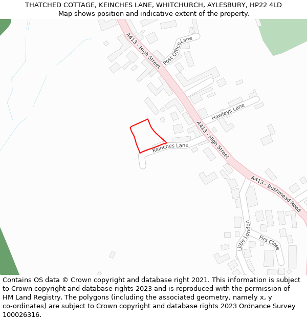 THATCHED COTTAGE, KEINCHES LANE, WHITCHURCH, AYLESBURY, HP22 4LD: Location map and indicative extent of plot
