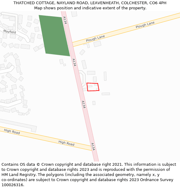 THATCHED COTTAGE, NAYLAND ROAD, LEAVENHEATH, COLCHESTER, CO6 4PH: Location map and indicative extent of plot