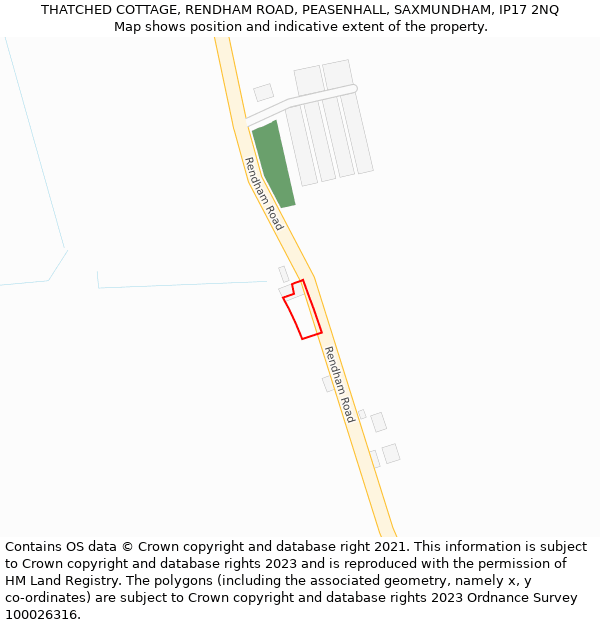 THATCHED COTTAGE, RENDHAM ROAD, PEASENHALL, SAXMUNDHAM, IP17 2NQ: Location map and indicative extent of plot