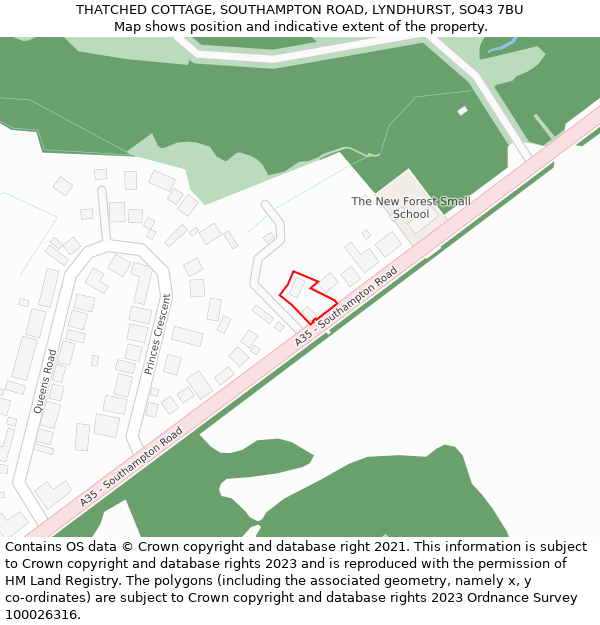 THATCHED COTTAGE, SOUTHAMPTON ROAD, LYNDHURST, SO43 7BU: Location map and indicative extent of plot