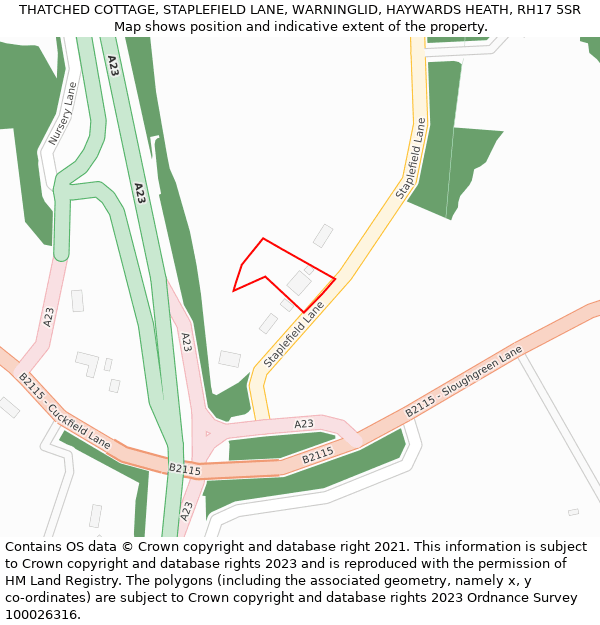 THATCHED COTTAGE, STAPLEFIELD LANE, WARNINGLID, HAYWARDS HEATH, RH17 5SR: Location map and indicative extent of plot