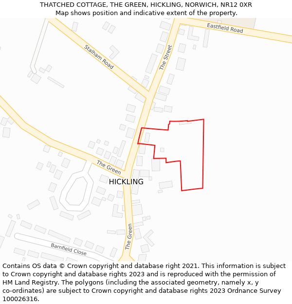 THATCHED COTTAGE, THE GREEN, HICKLING, NORWICH, NR12 0XR: Location map and indicative extent of plot