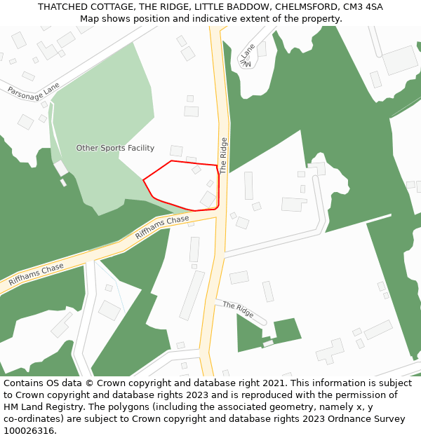 THATCHED COTTAGE, THE RIDGE, LITTLE BADDOW, CHELMSFORD, CM3 4SA: Location map and indicative extent of plot