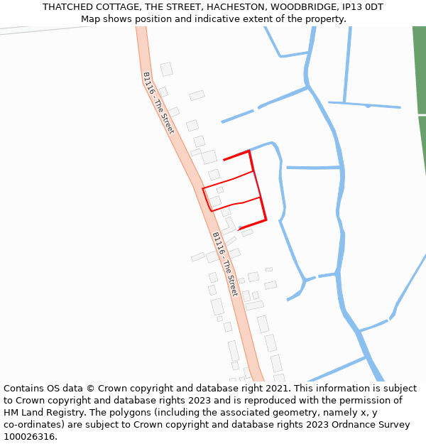 THATCHED COTTAGE, THE STREET, HACHESTON, WOODBRIDGE, IP13 0DT: Location map and indicative extent of plot