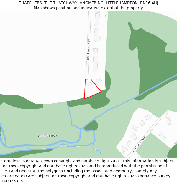 THATCHERS, THE THATCHWAY, ANGMERING, LITTLEHAMPTON, BN16 4HJ: Location map and indicative extent of plot