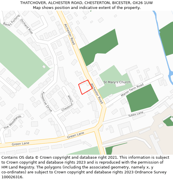 THATCHOVER, ALCHESTER ROAD, CHESTERTON, BICESTER, OX26 1UW: Location map and indicative extent of plot