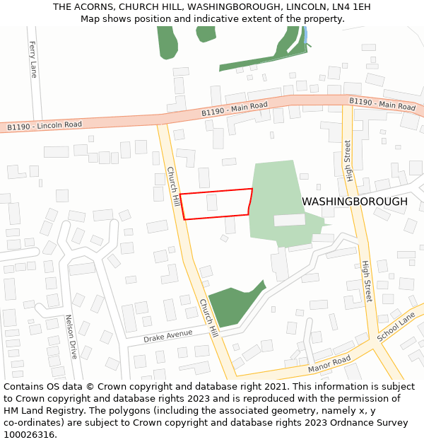 THE ACORNS, CHURCH HILL, WASHINGBOROUGH, LINCOLN, LN4 1EH: Location map and indicative extent of plot