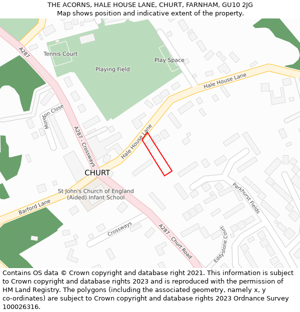 THE ACORNS, HALE HOUSE LANE, CHURT, FARNHAM, GU10 2JG: Location map and indicative extent of plot