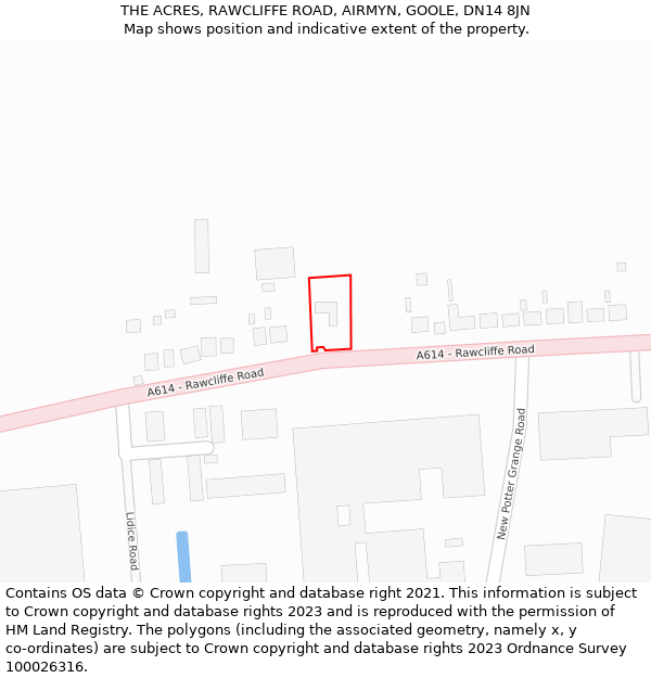 THE ACRES, RAWCLIFFE ROAD, AIRMYN, GOOLE, DN14 8JN: Location map and indicative extent of plot