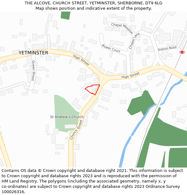 THE ALCOVE, CHURCH STREET, YETMINSTER, SHERBORNE, DT9 6LG: Location map and indicative extent of plot