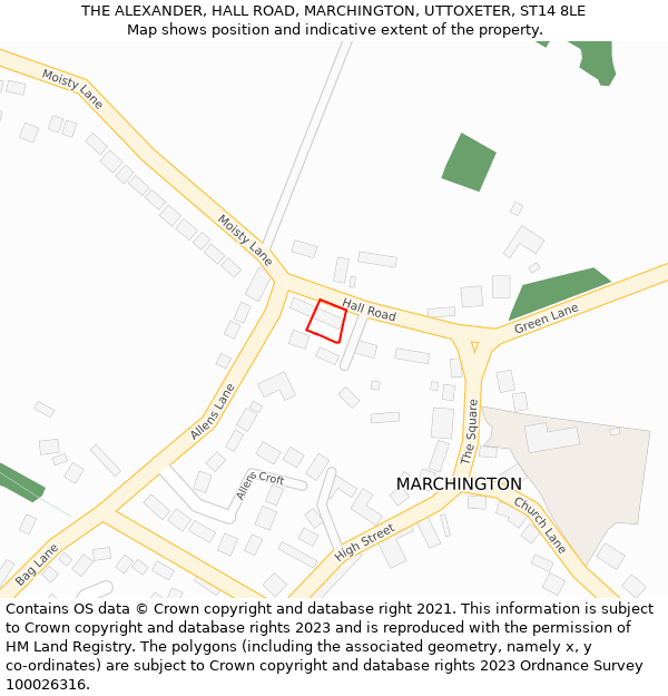 THE ALEXANDER, HALL ROAD, MARCHINGTON, UTTOXETER, ST14 8LE: Location map and indicative extent of plot