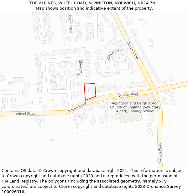 THE ALPINES, WHEEL ROAD, ALPINGTON, NORWICH, NR14 7NH: Location map and indicative extent of plot