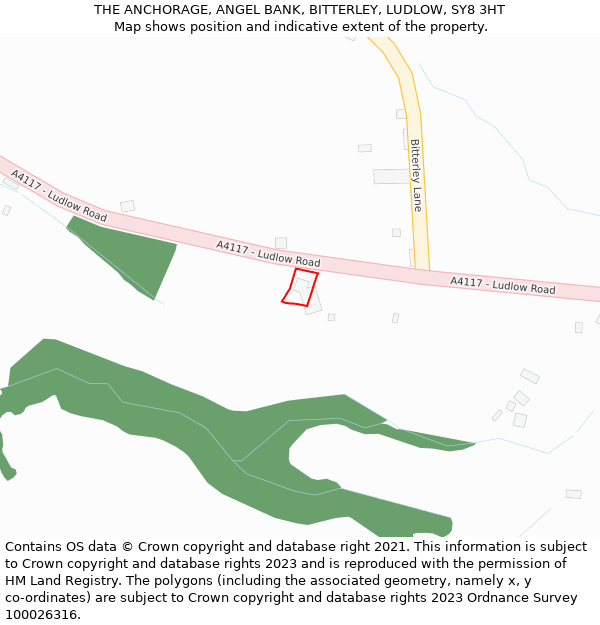 THE ANCHORAGE, ANGEL BANK, BITTERLEY, LUDLOW, SY8 3HT: Location map and indicative extent of plot
