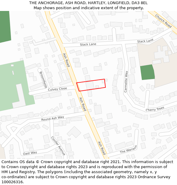 THE ANCHORAGE, ASH ROAD, HARTLEY, LONGFIELD, DA3 8EL: Location map and indicative extent of plot