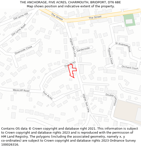 THE ANCHORAGE, FIVE ACRES, CHARMOUTH, BRIDPORT, DT6 6BE: Location map and indicative extent of plot