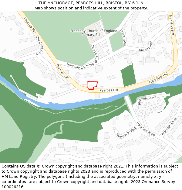 THE ANCHORAGE, PEARCES HILL, BRISTOL, BS16 1LN: Location map and indicative extent of plot