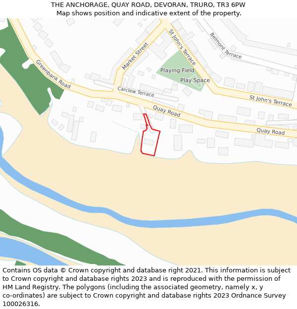 THE ANCHORAGE, QUAY ROAD, DEVORAN, TRURO, TR3 6PW: Location map and indicative extent of plot