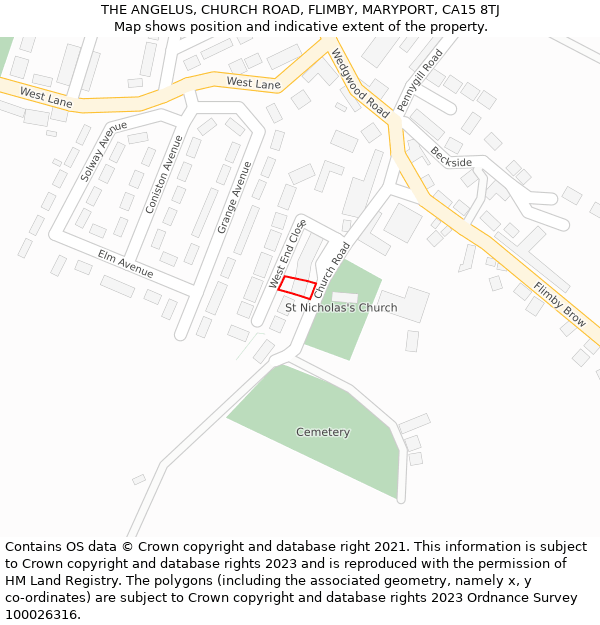 THE ANGELUS, CHURCH ROAD, FLIMBY, MARYPORT, CA15 8TJ: Location map and indicative extent of plot